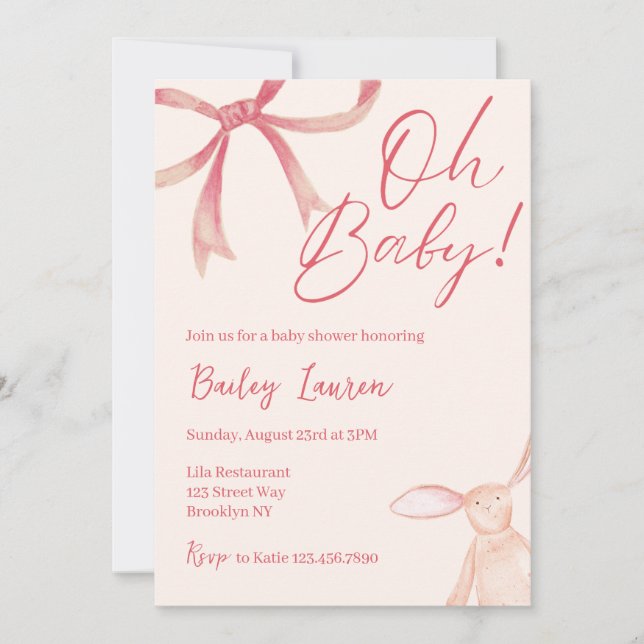 Invitation à la baby shower avec un nœud (Devant)