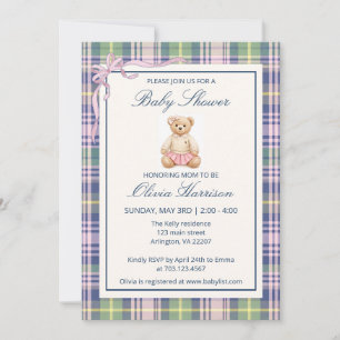 Invitation à la baby shower avec un ours en peluch