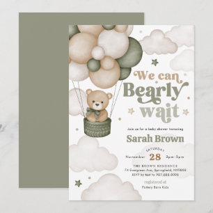 Invitation à la baby shower ballon ours vert
