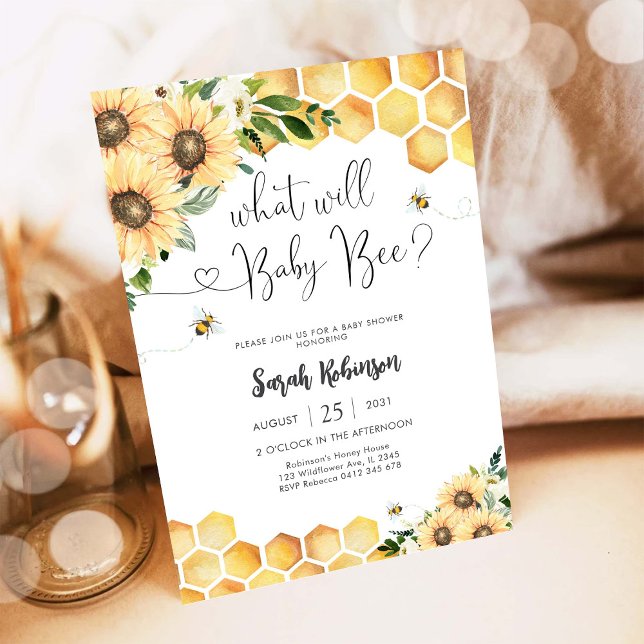 Invitation à la baby shower Bee Sunflower Baby (Créateur téléchargé)