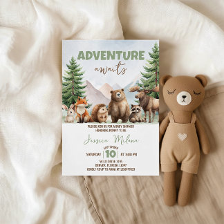 Invitation à la Baby Shower Boisée "L'Aventure Att