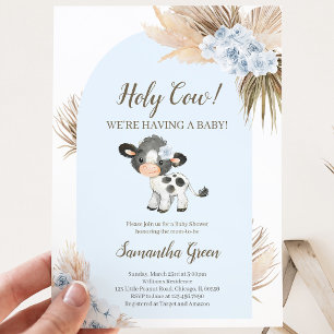 Invitation à la Baby Shower Boy Blue Holy Cow