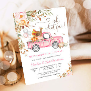 Invitation à la baby shower camion rose