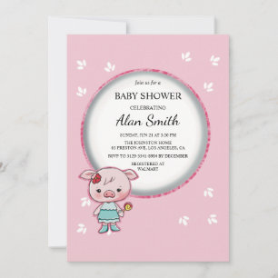 Invitation à la baby shower Cochon Rose Mignon