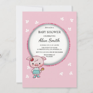 Invitation à la baby shower Cochon Rose Mignon