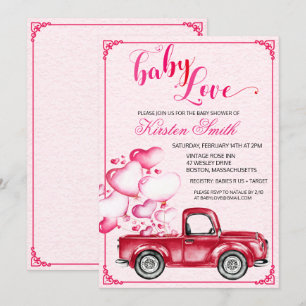 Invitation à la baby shower Cœurs Ballons Bébé Amo