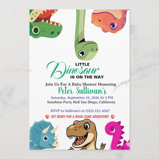 Invitation à la Baby Shower de Dinosaure Mignon  (Devant)