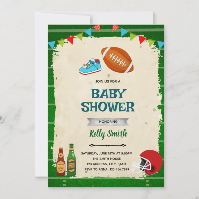 Invitation à la baby shower de football et petits  (Devant)