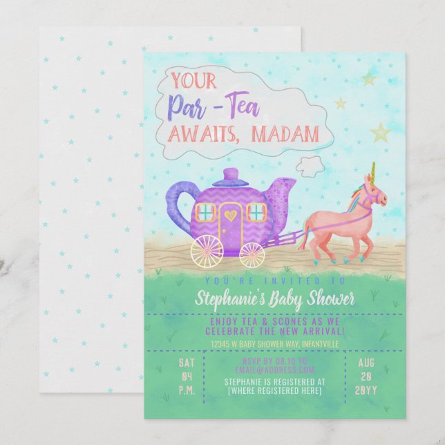 Invitation à la Baby Shower de la Fête du Thé de L (Devant / Derrière)