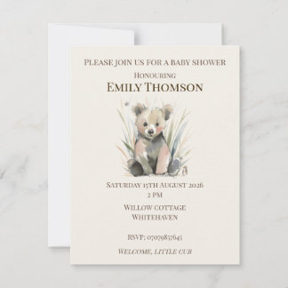 Invitation à la baby shower de l'ours des bois