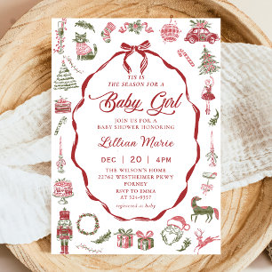 Invitation à la baby shower de Noël avec un nœud r