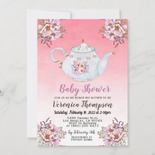 Invitation à la Baby Shower de thé à l'anglaise