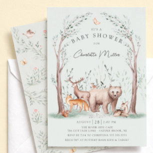Invitation à la Baby Shower des Animaux de la Forê