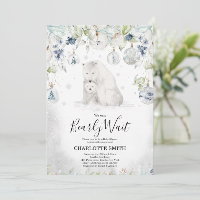 Invitation à la Baby Shower d'hiver avec un ours p (Debout devant)