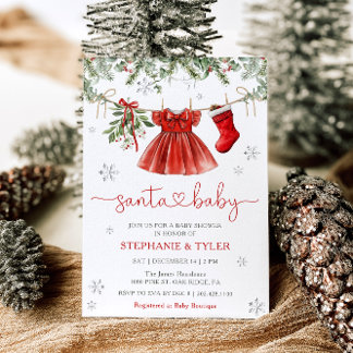 Invitation à la baby shower d'hiver Santa Baby Noë