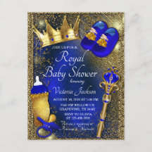Invitation à la baby shower du prince en bleu roya