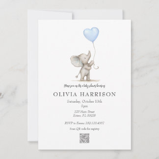 Invitation à la baby shower éléphant aquarelle