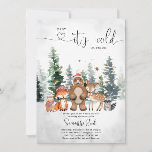 Invitation à la Baby Shower en forêt hivernale