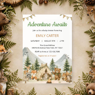 Invitation à la Baby Shower en forêt "L'Aventure A