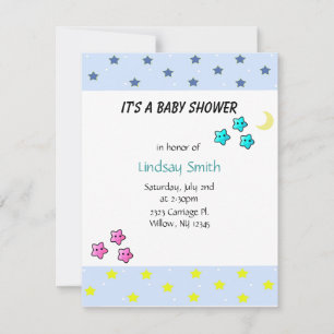 Invitation à la baby shower étoiles et lune