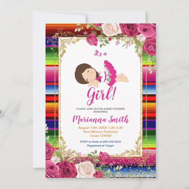 Invitation à la Baby Shower Fiesta pour fille mexi (Devant)