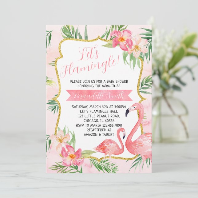 Invitation à la Baby Shower Flamant Rose (Debout devant)