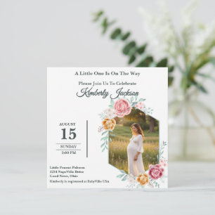 Invitation à la baby shower Floral Hexagon