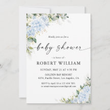 Invitation à la baby shower florale Hydrangea Bleu