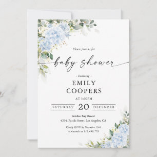 Invitation à la baby shower florale Hydrangea Bleu
