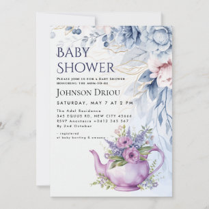 Invitation à la Baby Shower Florale Tea Party