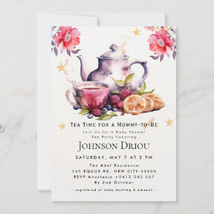Invitation à la Baby Shower Florale Tea Party