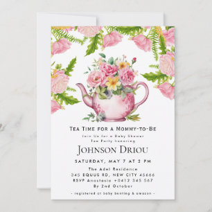 Invitation à la Baby Shower Florale Tea Party