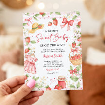 Invitation à la Baby Shower Fraise Bébé Sucré aux