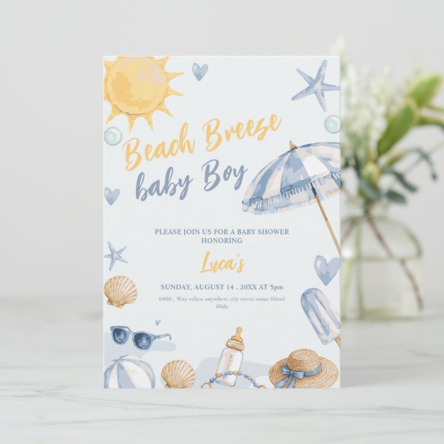 invitation à la baby shower garçon brise de plage  (Debout devant)