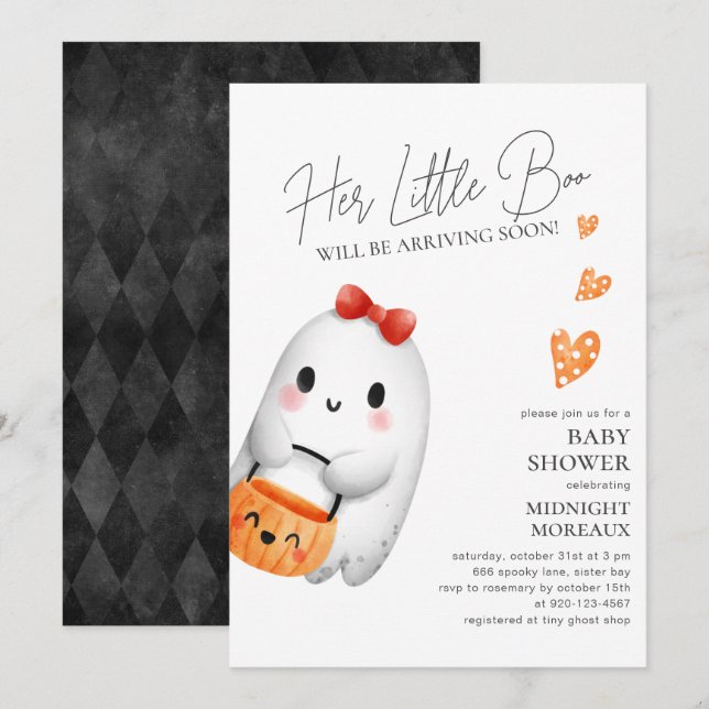 Invitation à la baby shower Halloween de Little Bo (Devant / Derrière)