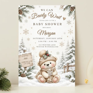 Invitation à la baby shower neutre pour un ours en