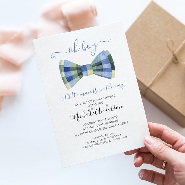 Invitation à la baby shower Oh Boy Bow Tie (Créateur téléchargé)