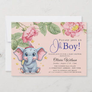 Invitation à la baby shower Oh Boy Elephant
