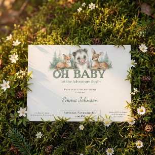 Invitation à la baby shower Opossum Woodland