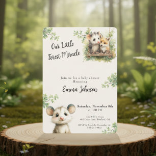Invitation à la baby shower Opossum Woodland