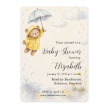 Invitation à la baby shower Ours Jour de Pluie