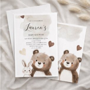 Invitation à la baby shower ourson aquarelle 