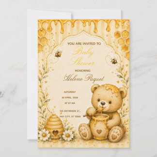 Invitation à la baby shower Ourson au Miel