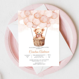 Invitation à la baby shower Ourson ballon rose