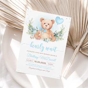 Invitation à la baby shower Ourson   Bleu et marro