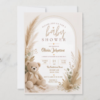 Invitation à la baby shower ourson boho