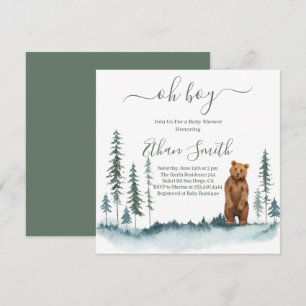 Invitation à la baby shower Ourson de la forêt Oh 