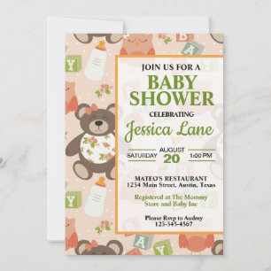 Invitation à la baby shower Ourson Mignon Fille