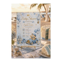 Invitation à la baby shower Ourson Teddy Bleu
