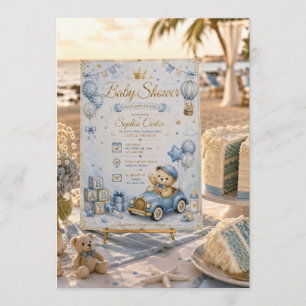Invitation à la baby shower Ourson Teddy Bleu